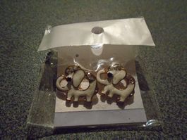 Ohrstecker Elefant, weiss/silbrige Steinchen