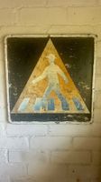 Altes Vintage Fussgaenger-Signalstrassen-Schild Blech RAR