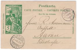 AARAU Rasierklingenstempel auf 5 Rp. UPU Postkarte