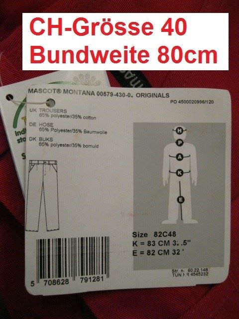 Pantaloni: Arbeitshose MASCOT Montana Gr. 40 rot, neu – Nuovo (secondo la descrizione) da Eschenbach SG venduto da brocarte 8