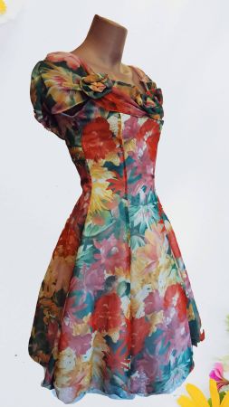 buntes leichtes wunderschönes Blumenkleid , Vintage Gr. S
