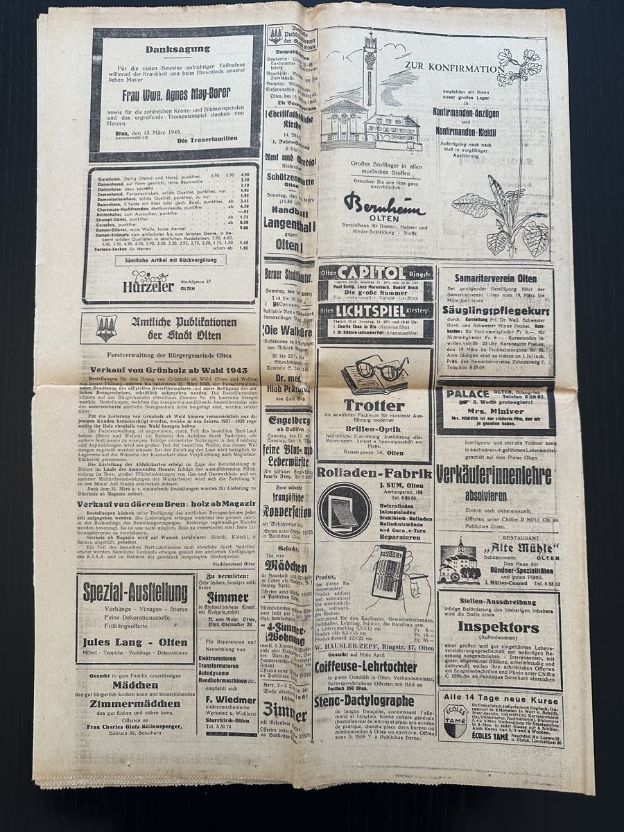 Riviste & Magazine: Oltner Tagblatt vom 13. März 1943 – Usato da Kappel SO venduto da pat_7gxd 7