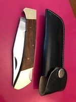 Vintage Klappmesser mit Holzschaft,rostfrei ,Lederetui