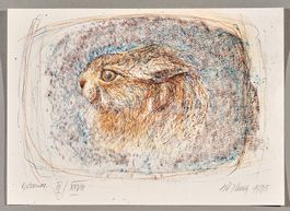Häschen, Original-Lithographie von Fritz Hug, handsigniert