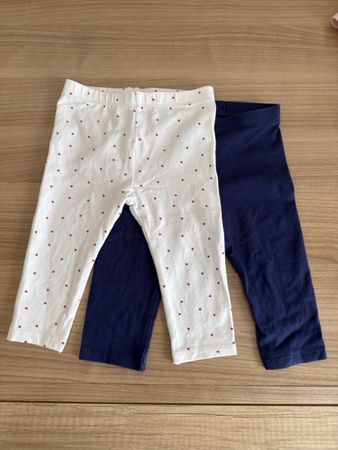 Vertbaudet 2x Leggings, Gr. 71cm, 9M, mit Herzen & uni blau