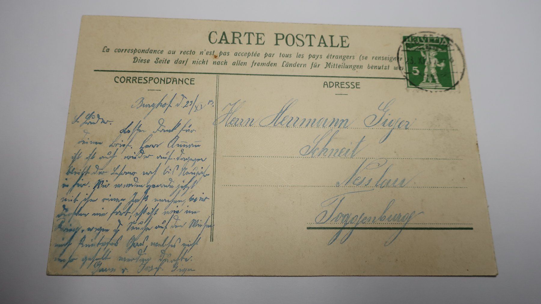 Cartoline postali: Yberg - Wattwil  1915 – Usato da Cormoret venduto da Pascalll2001 3