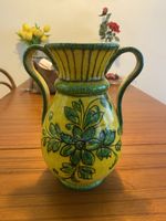 Keramik Vase, Vintage, gelb grün, handbemalt, 2 Henkel