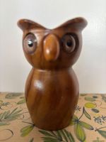 Vintage Holz Kerzenhalter Eule mit Kerze guter Zustand