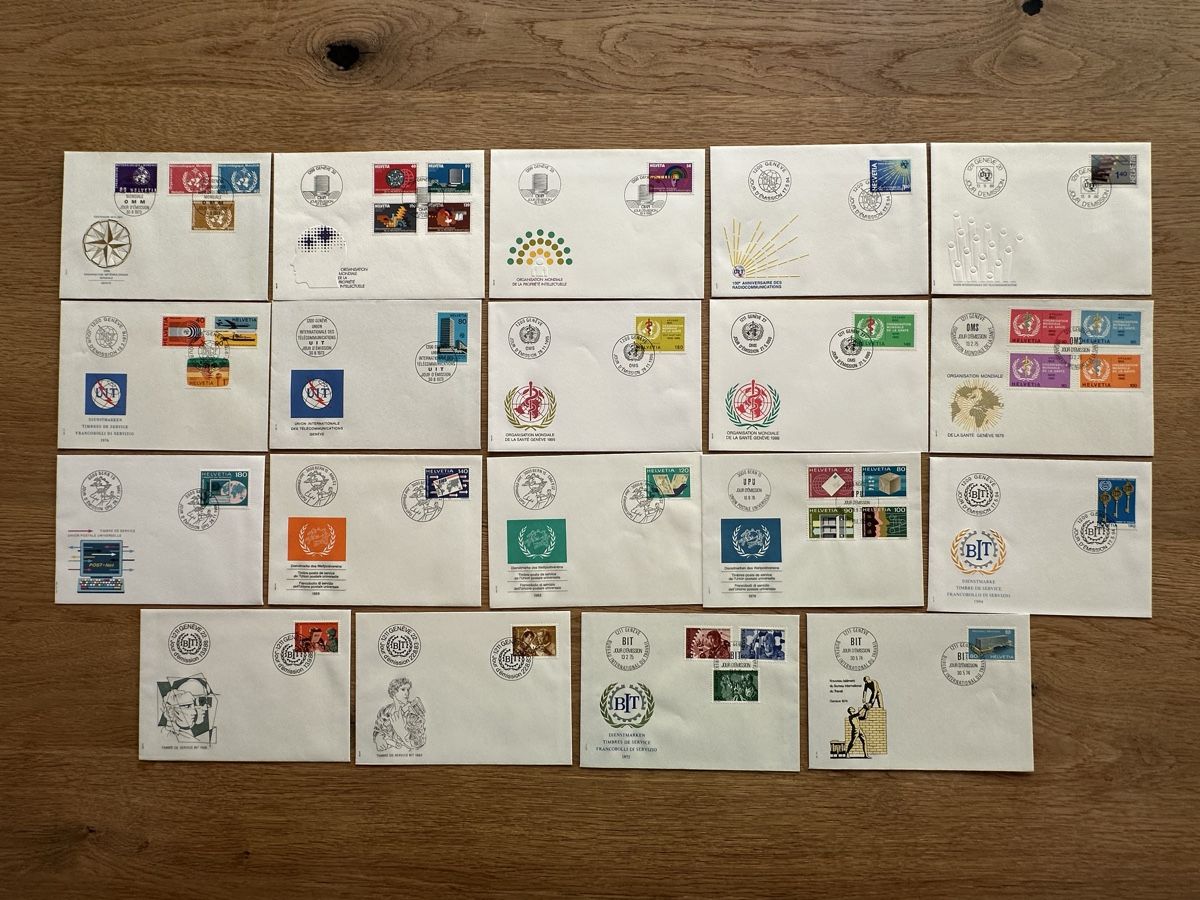 Alle Briefmarken: Schweiz - 19 ÄMTER FDC 1973-1994 komplett  – Gebraucht aus Schmitten / FR von Samsara169