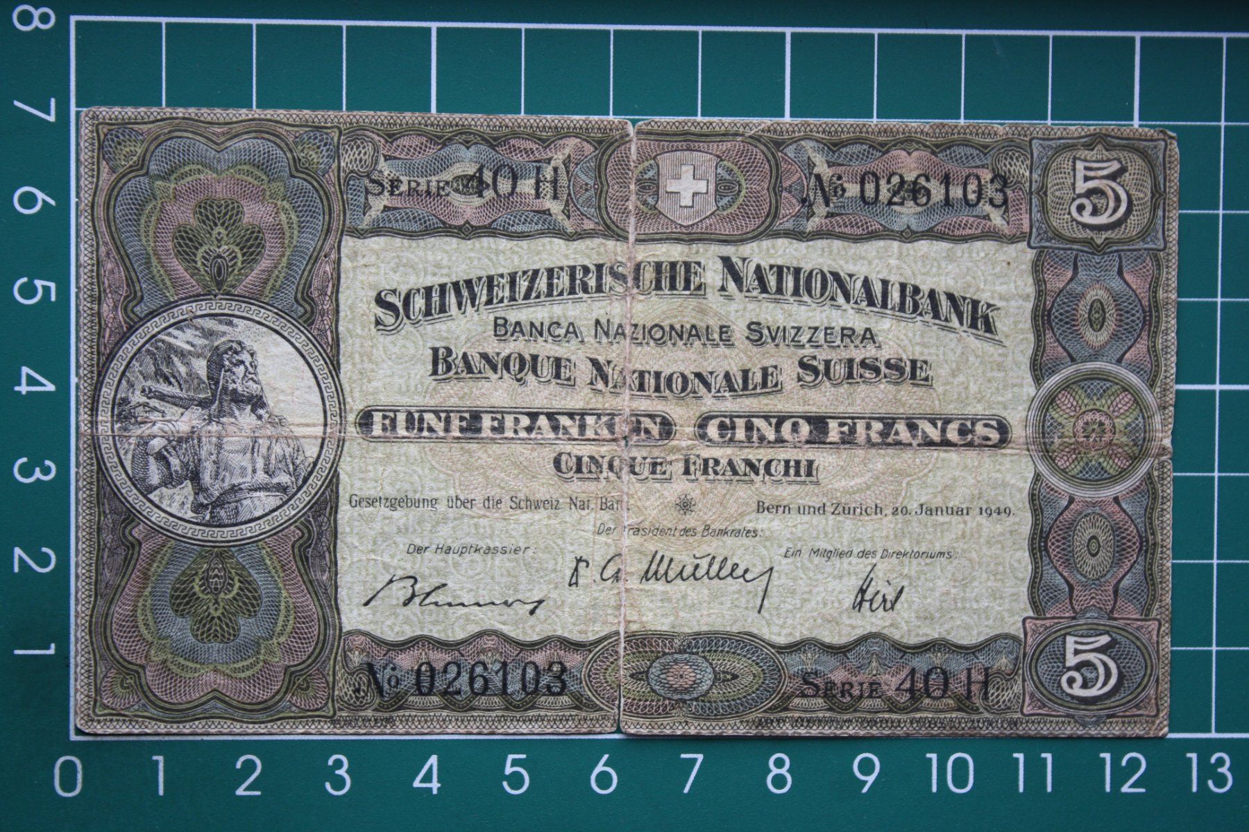 Banknoten: schweizer wilhelm tell 5 franken 1949 – Gebraucht aus Laupen BE von Gufi57