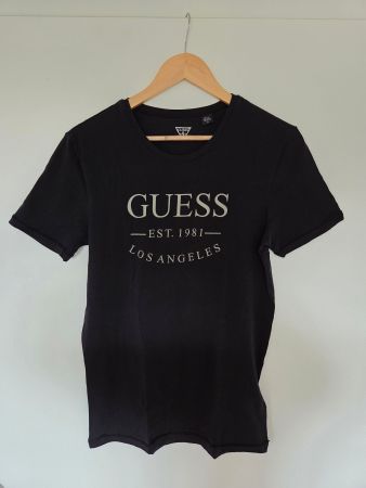 GUESS Herren T-Shirt S Schwarz Logo Est. 1981 Los Angeles