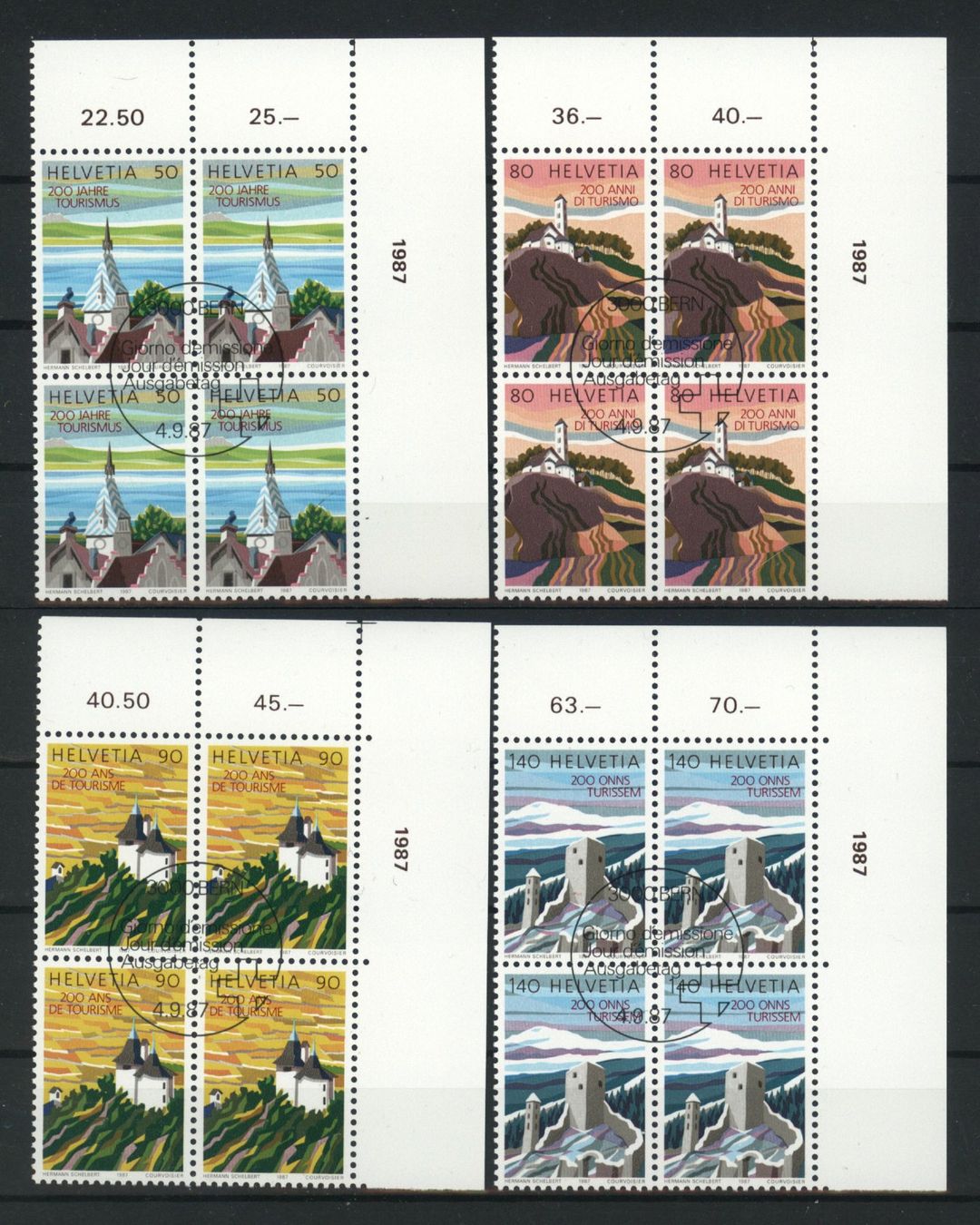 Alle Briefmarken: 1987, Sonderpostmarken, Viererblöcke, ET – Gebraucht aus Willisau von Vollstempel
