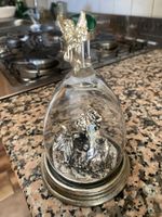 Presepe decorativo metallo argentato 14 cm campana vetro