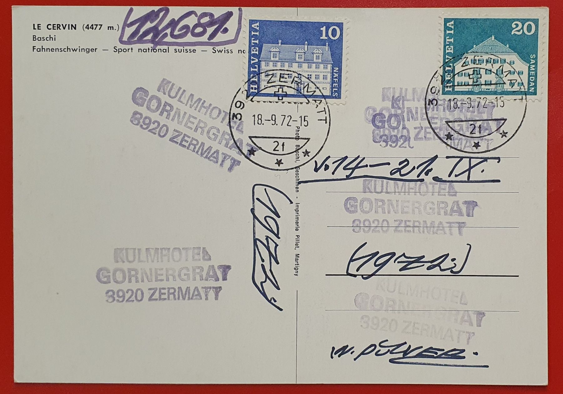 Ansichtskarten: 4 Ansichtskarte Zermatt - mit diversen Hotelstempel – Gebraucht aus Kreuzlingen von Rschweiz1 9