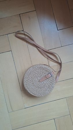 Rundkorbtasche Stroh und Leder, guter Zustand