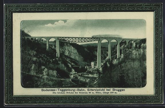 Cartoline postali: Bruggen, Sitterviadukt mit Eisenbahn, ge – Usato da Berlin venduto da bartko-reher
