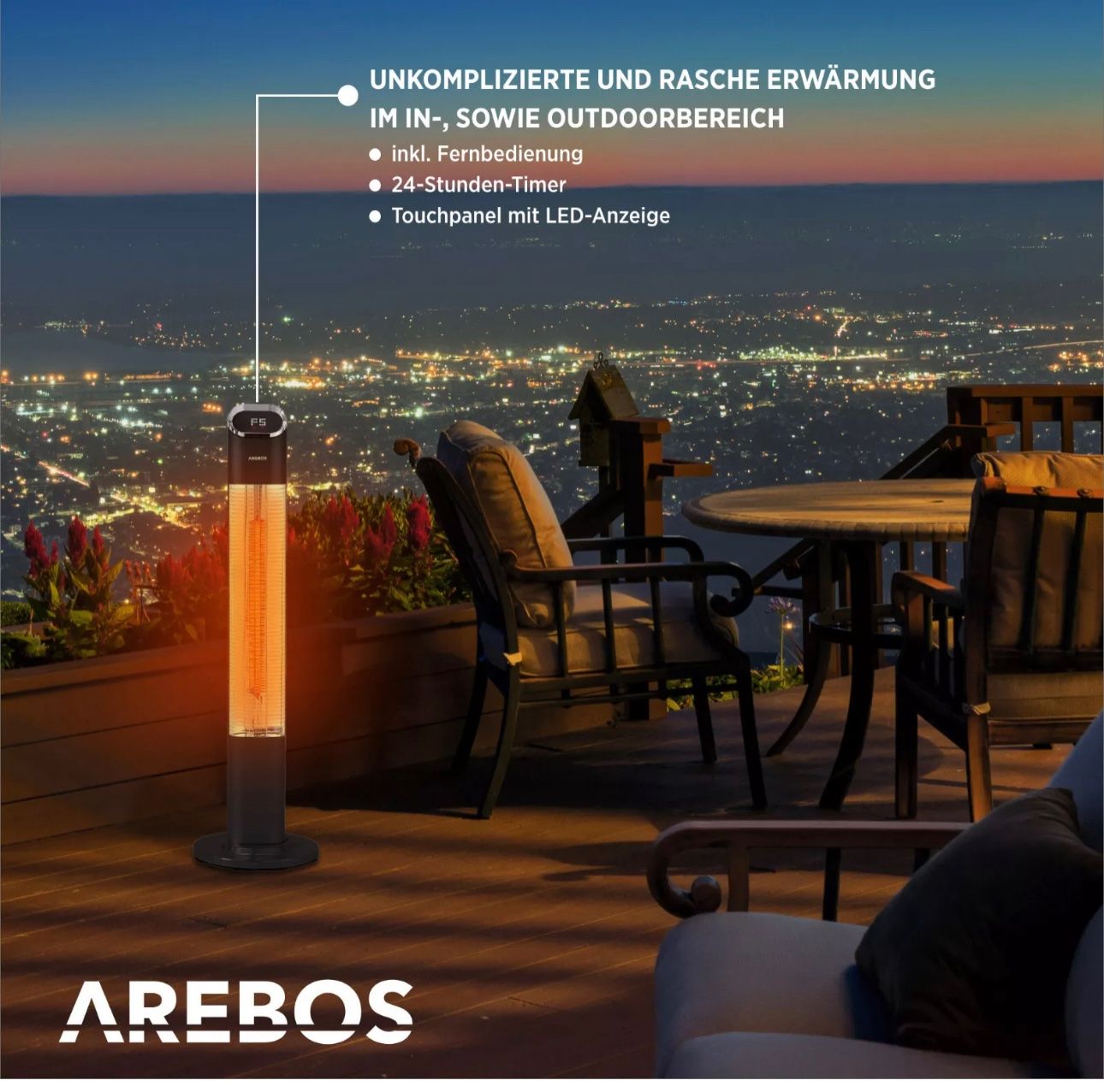 Radiatori: + AREBOS 2000 W Stand Heizstrahler | Infrarot | 24 Std.Timer – Nuovo e nell'imballaggio originale da Amriswil venduto da JaJa-Express 5