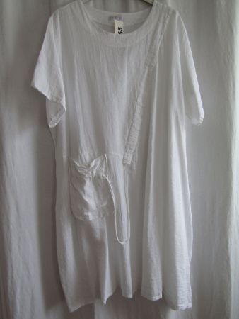 Gr. 48/56, Leinen/Baumwoll-Kleid Weiss mit Tasche, LaBass
