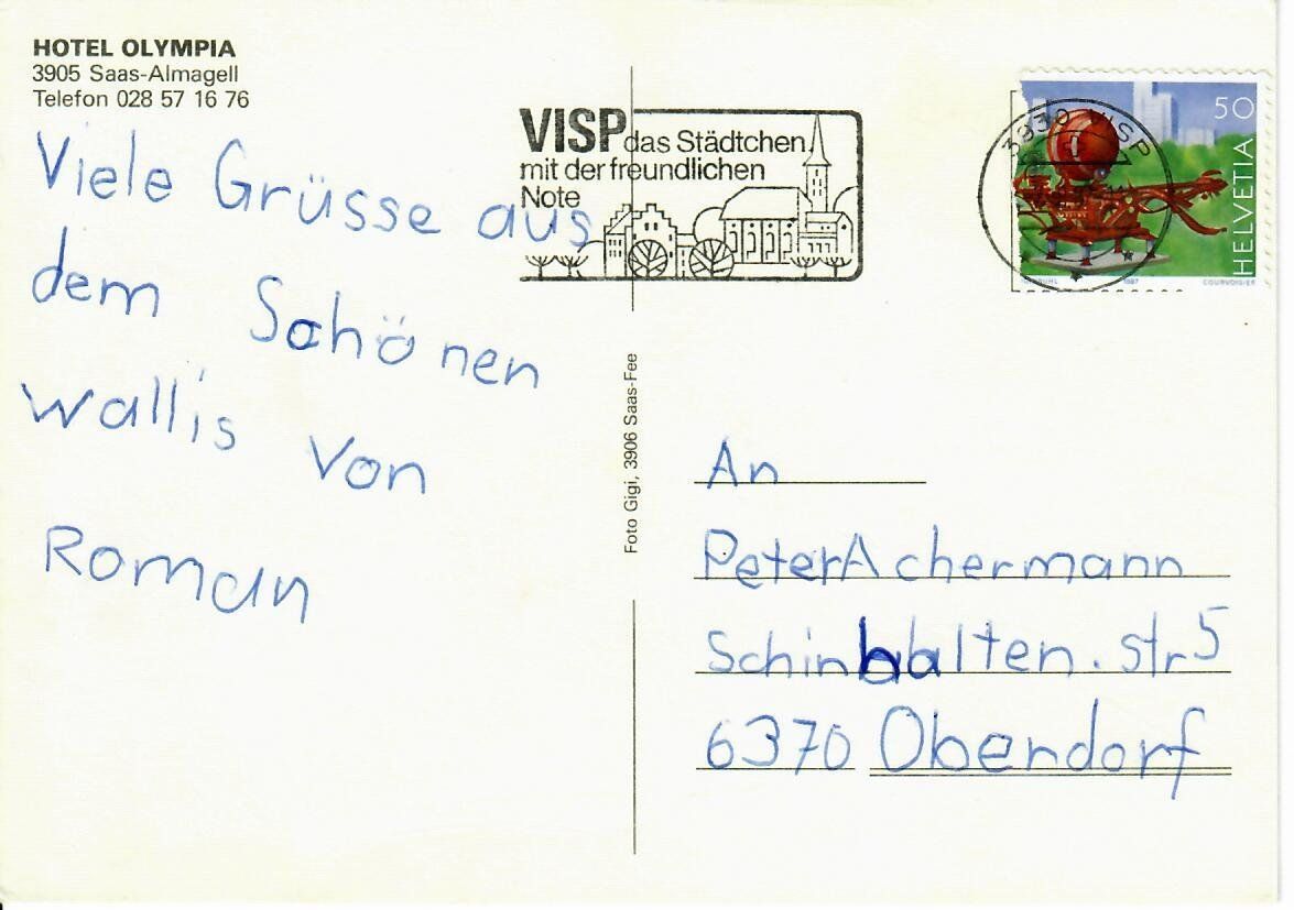 Ansichtskarten: Hotel Olympia - Saas Almagell – Gebraucht aus Hochdorf von Ziegel-16 1