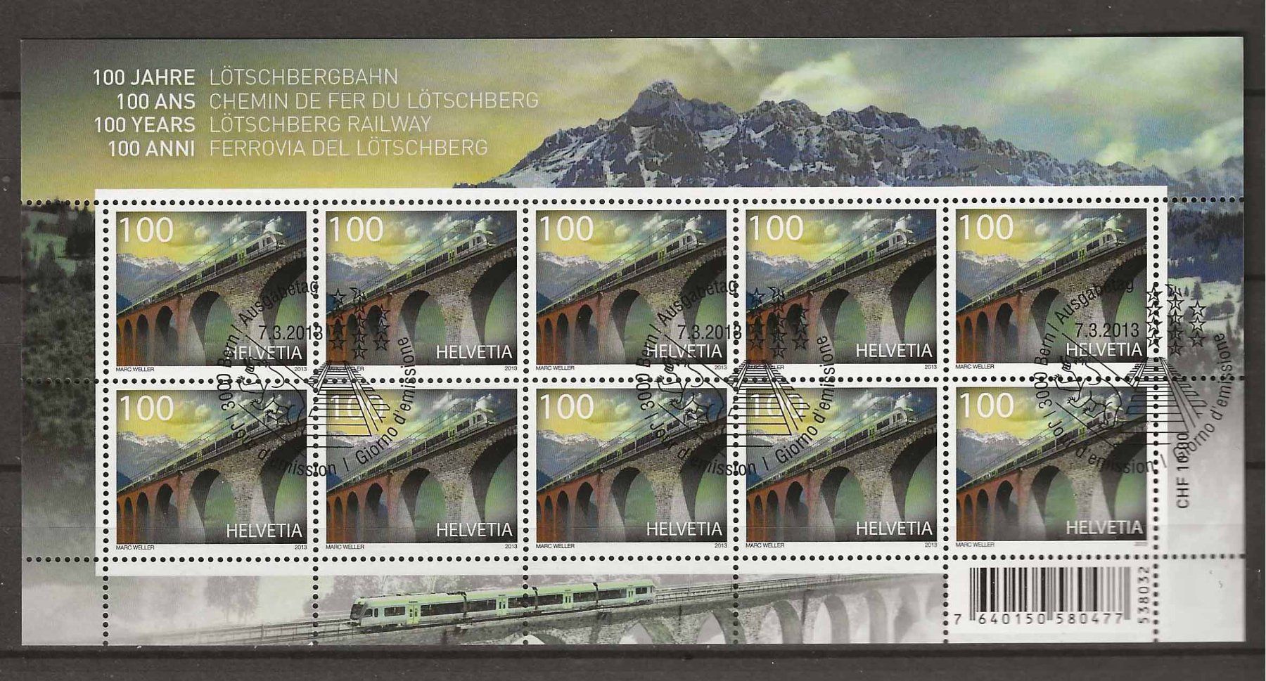 Tutti i francobolli: M1452 - Feuillet Loetschberg 2013  1er jour – Usato da Trélex venduto da Phil_Albert