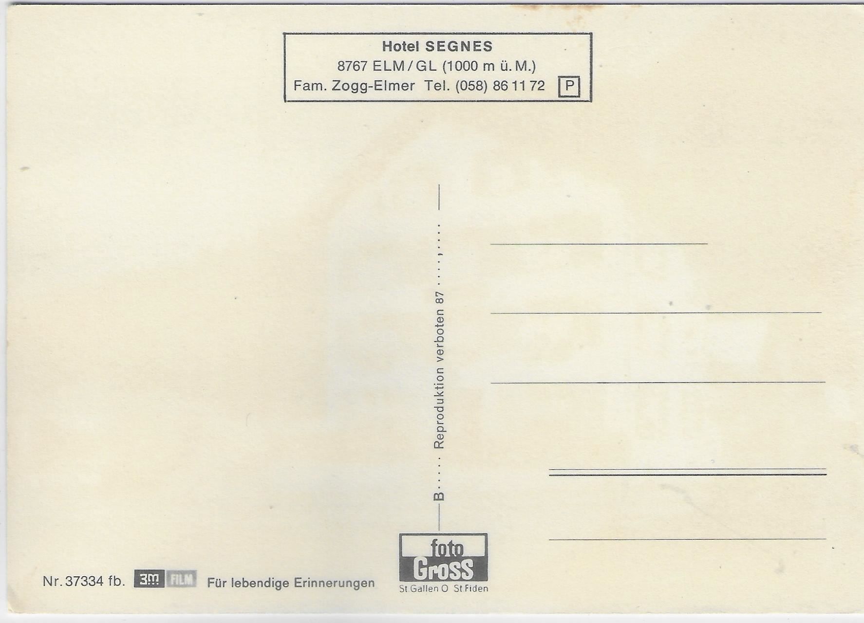 Cartoline postali: Hotel Segnes - Elm GL – Antico da Ettingen venduto da Kartenplanet 1