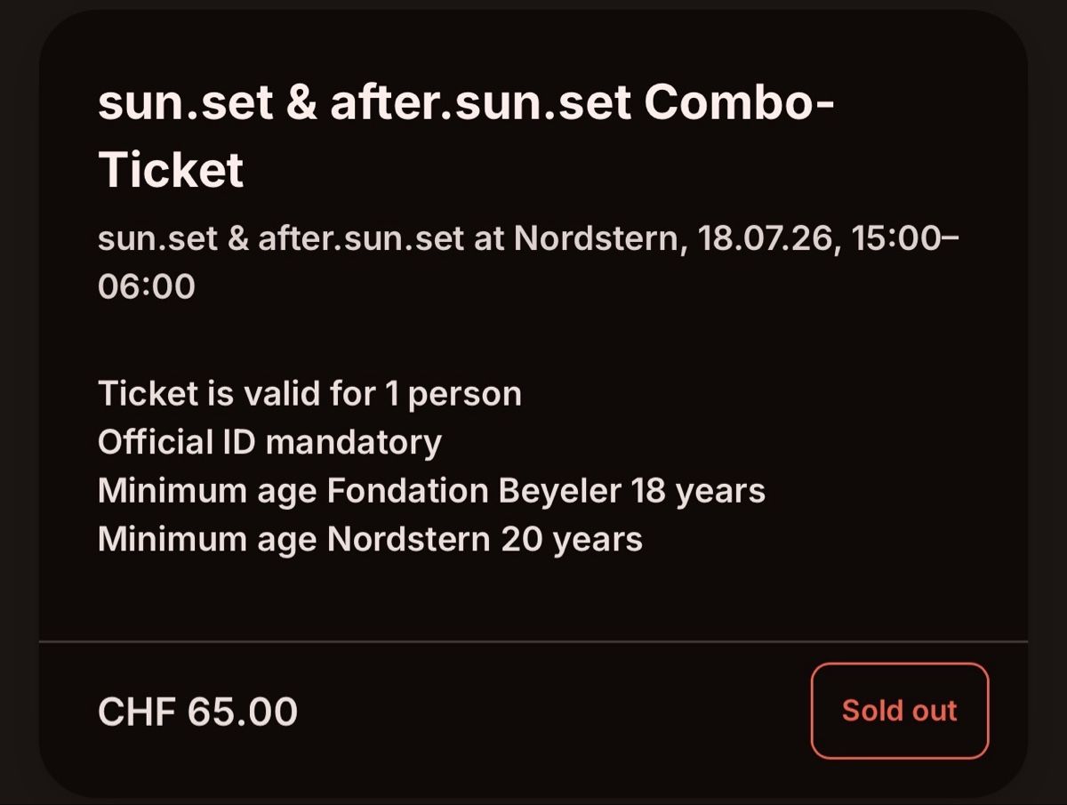 Tickets: sun.set & after.sun.set Combo-Ticket 1 Person – Neu und originalverpackt aus Basel von joao.dias 1
