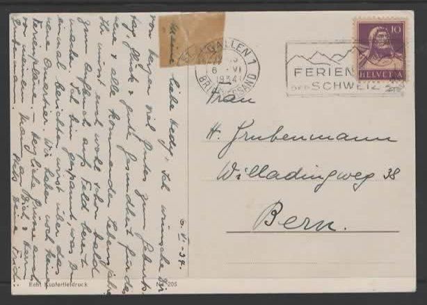 Cartoline postali: St. Gallen Gallusplatz  1934  (K – Usato da Ruggell venduto da Masescha 1