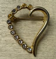 Brosche Herz Verziert mit Zirkonia Goldfarben 4.5cm