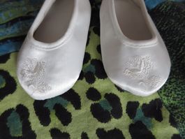 Baby Schuhe, Taufschuhe, Ballerinas, Seide + Leder, Gr. 18