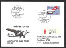 Jubiläumsflug 50 Jahre Swissair Basel - Zürich 26.3.1981