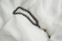 Gebetskette Tesbih, Hämatit, anthrazit, 33 Perlen, Silber