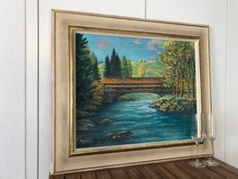 91.5cmx61cmhoch /H. Zollinger/ Ölgemälde Alte Sihlbrücke ZH