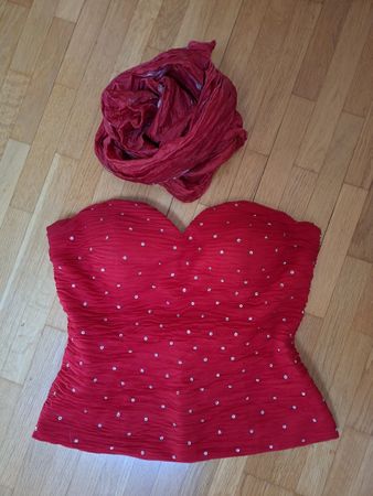 Corsage mit Schal rot Pailletten Grösse 38