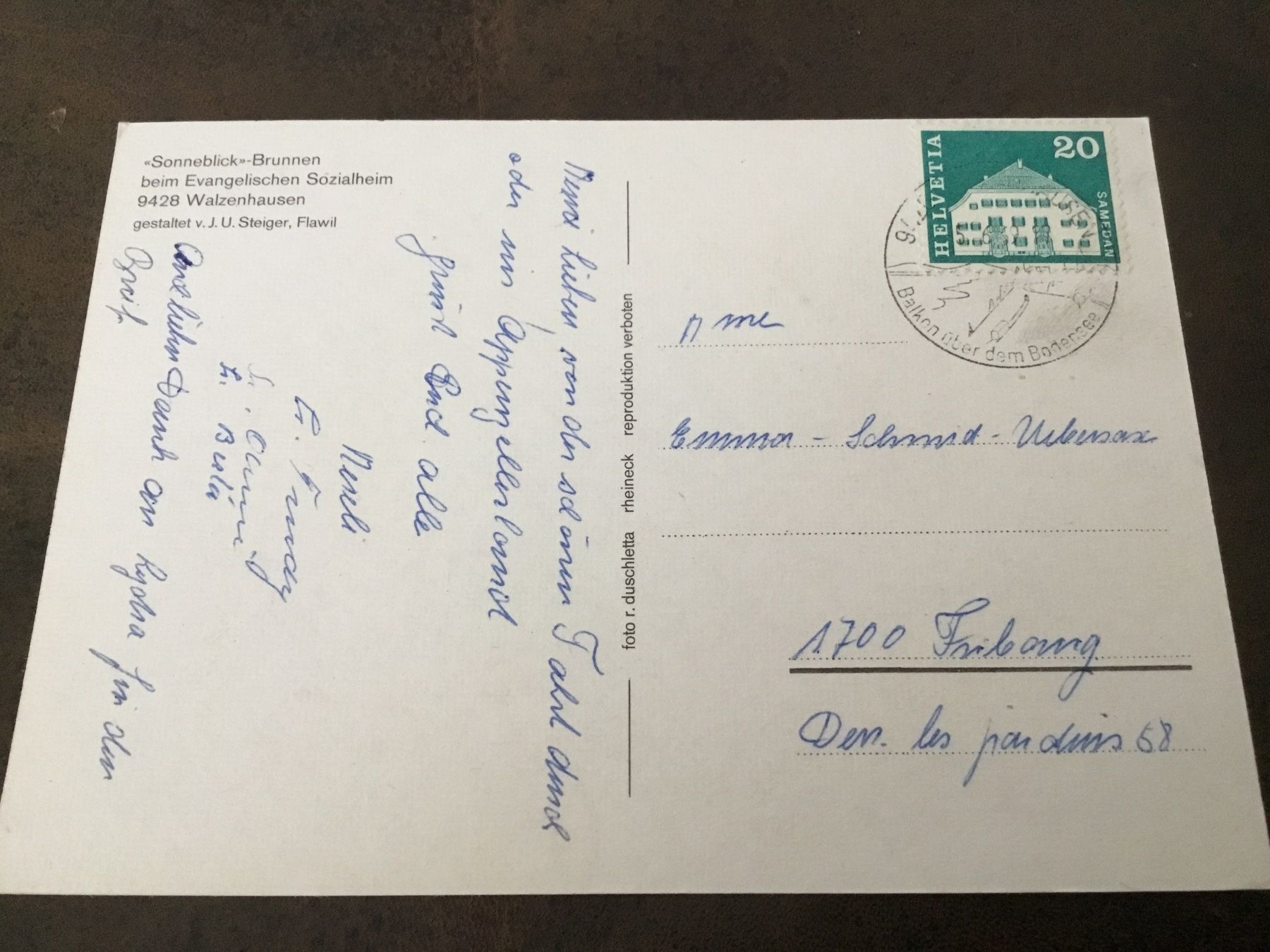 Cartoline postali: Walzenhausen, Sonnenblick-Brunnen – Usato da Kerzers venduto da Georges3210 1