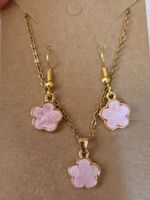 Schmuck set Blumen Ohrringe Kette Blume Rosa *letzte tage
