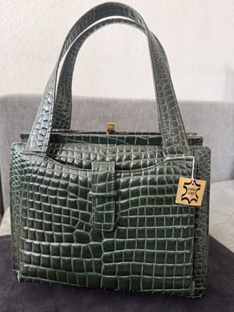 Neu Handtasche Salkodil Echtleder grün nicht Krokoprägung