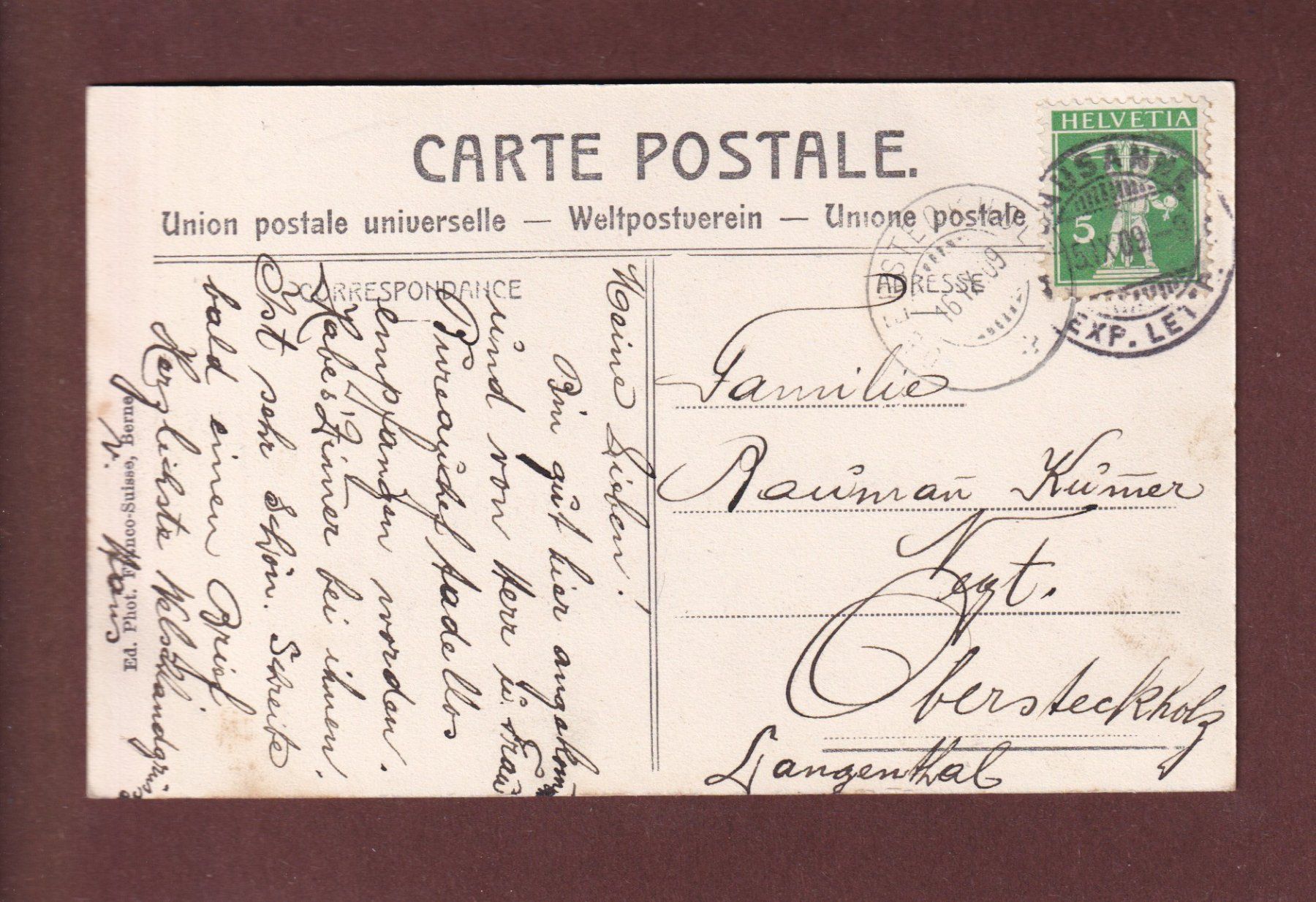 Cartoline postali: LAUSANNE - Hôtel des Postes - 1909 – Usato da Pully venduto da nicecards 1