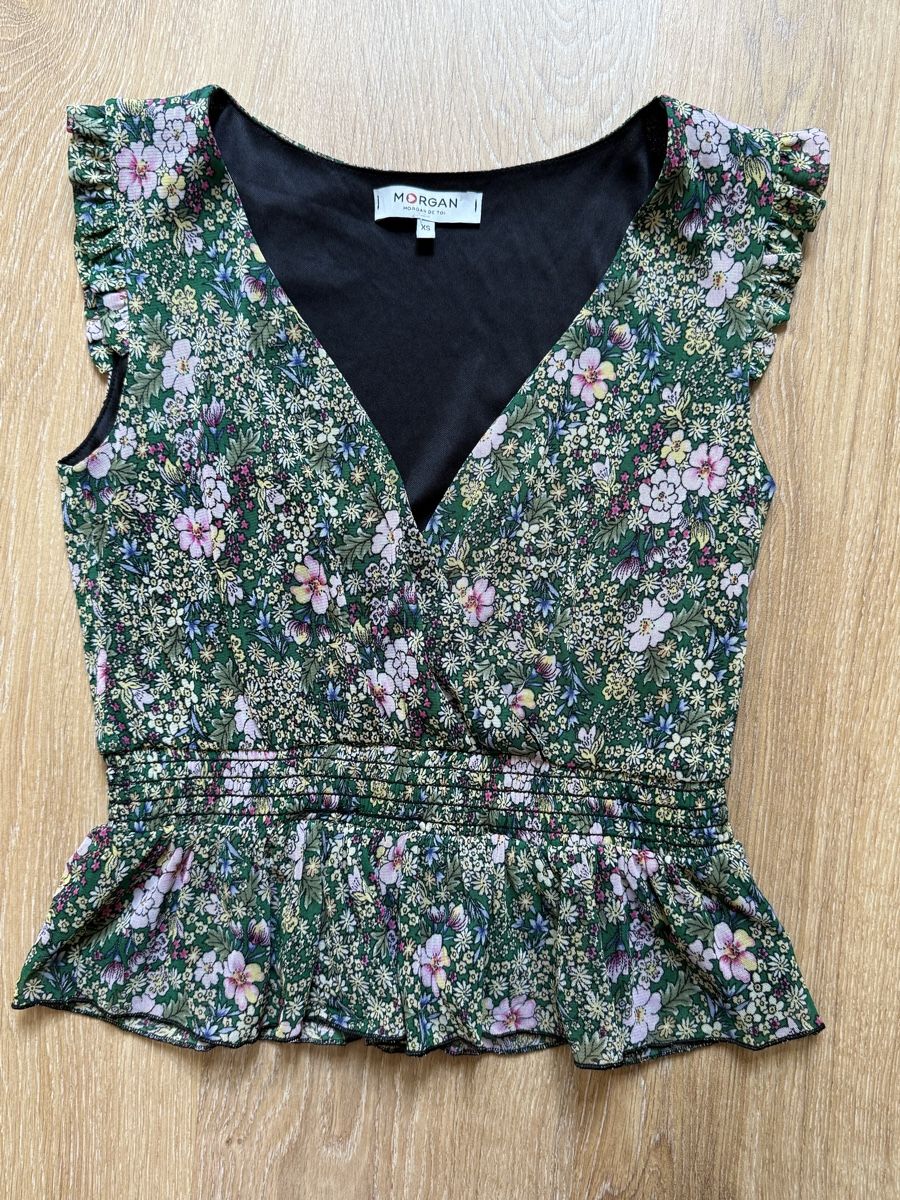 Morgan Top: Top vert fleuri Morgan, t.34/XS – Usato da Tavannes venduto da Thriftshop