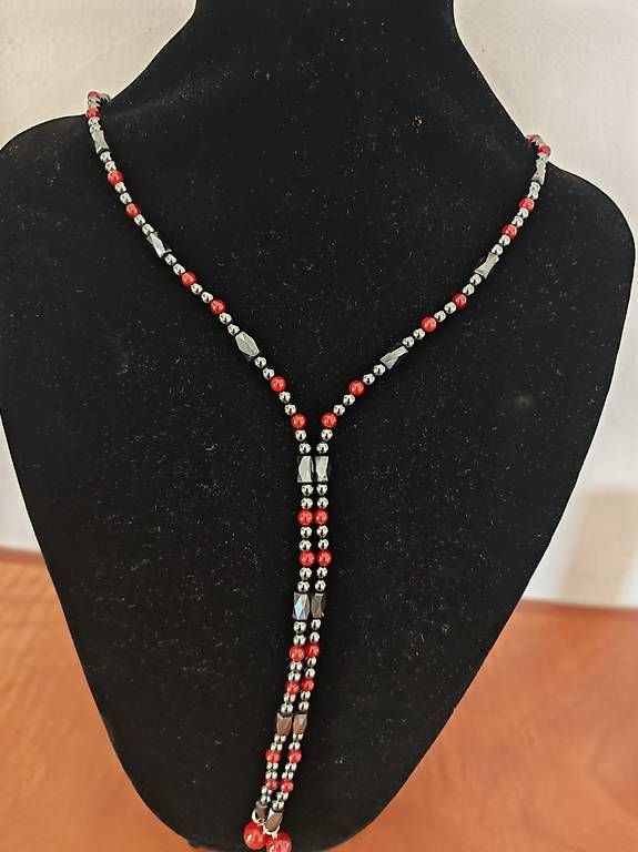 Ketten: Magnifique collier transformable (Perles rouges & Hématite) – Gebraucht aus Saxon von 363_tl2c 3