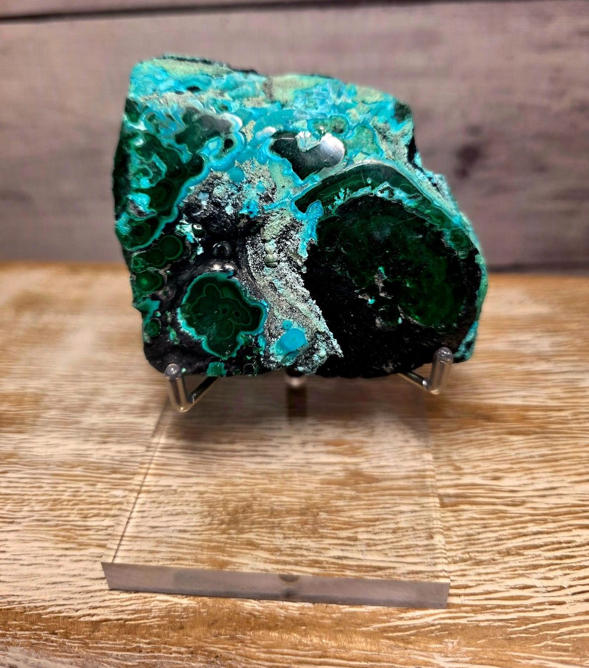 Minerali & Pietre curative: Schwarzer Malachit/Chrysokoll Scheibe 170g – Nuovo e nell'imballaggio originale da Matzingen venduto da Shay_Crystalz