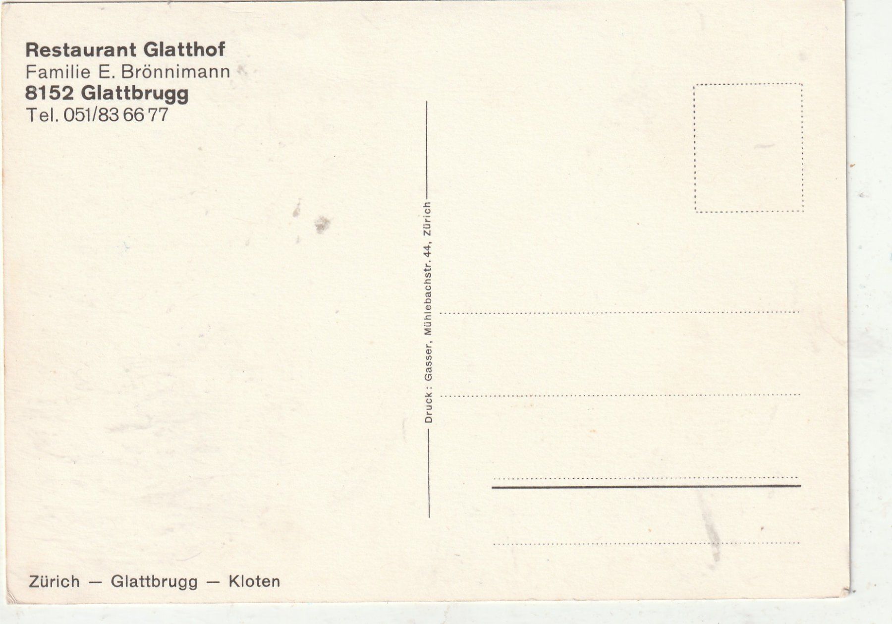 Cartes postales: Restaurant Glatthof Glattbrugg – D'occasion à Lumbrein par made02 1