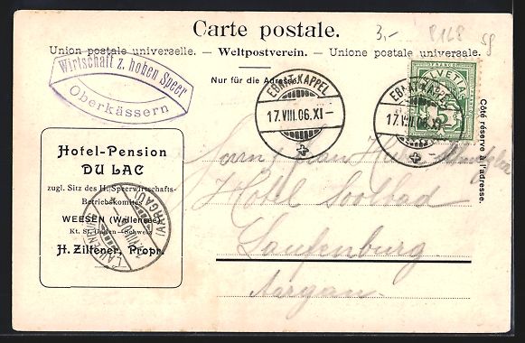 Cartoline postali: Weesen, Alpenwirtschaft Oberkäsern, Spe – Usato da Berlin venduto da bartko-reher 1