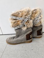 Stiefel Damen grau/blaues Leder und Fell Grösse 39