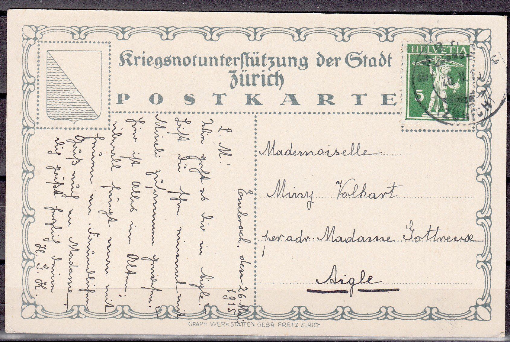 Tutti i francobolli: Einheitskarte 1.Wk 1915 – Usato da Herrliberg venduto da Lfrifda 1