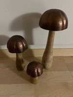 3 Deko Pilze aus Holz und kupfer
