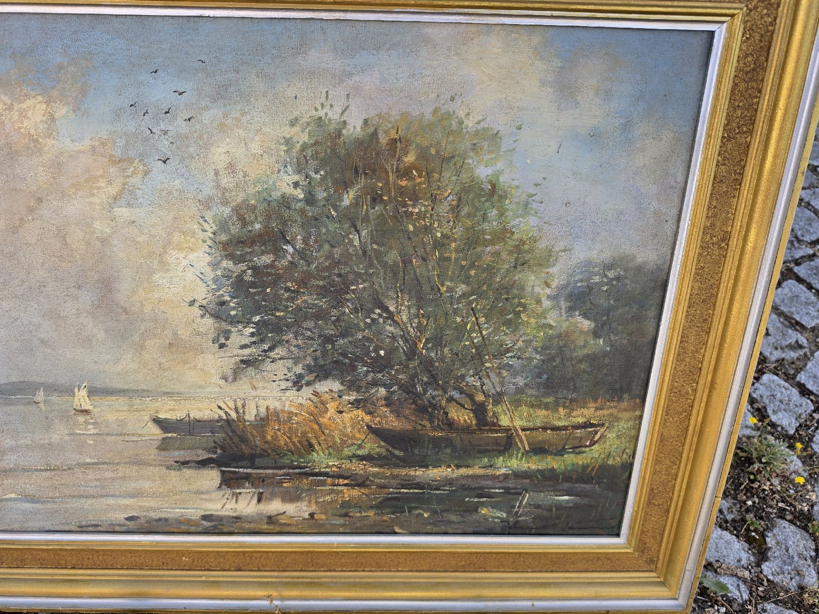 Gemälde: Gemälde Untersee Landschaft mit Booten im Rahmen – Gebraucht aus Mettlen von elios0888 1