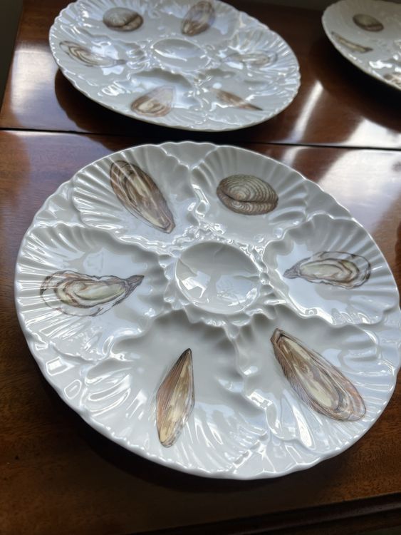 Lot de 6 assiettes à huîtres vintage en porcelaine l'Hirondelle