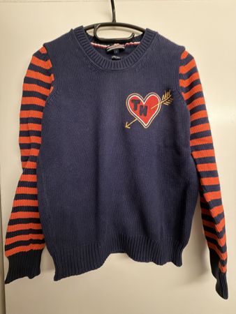 Tommy Hilfiger Pullover blau orange mit Herz Gr. S gebraucht