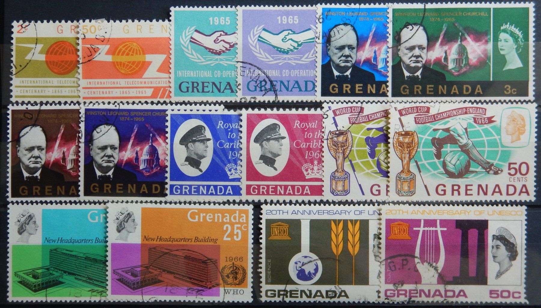 Alle Briefmarken: Grenada British ex. Kat. 192-213 gest. 1965/66 – Gebraucht aus Zürich von Muehlekauf