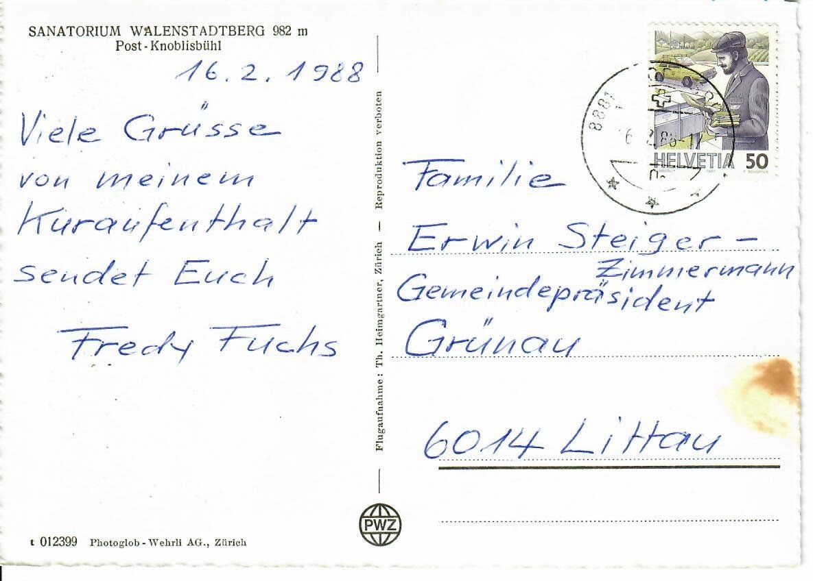 Cartoline postali: Sanatorium Walenstadtberg - Post Knoblisbühl – Usato da Hochdorf venduto da Ziegel-16 1